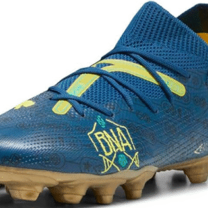 Youth Puma Future 7 Match Neymar Jr. soccer cleats in blue, front view angled inward.