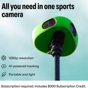 Veo sports camera viewed from below highlighting all-in-one design